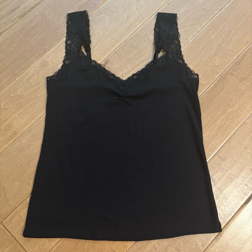 Victoria’s Secret Women’s Black Cotton Lace Trimmed Adjustable Straps Cami Sz S